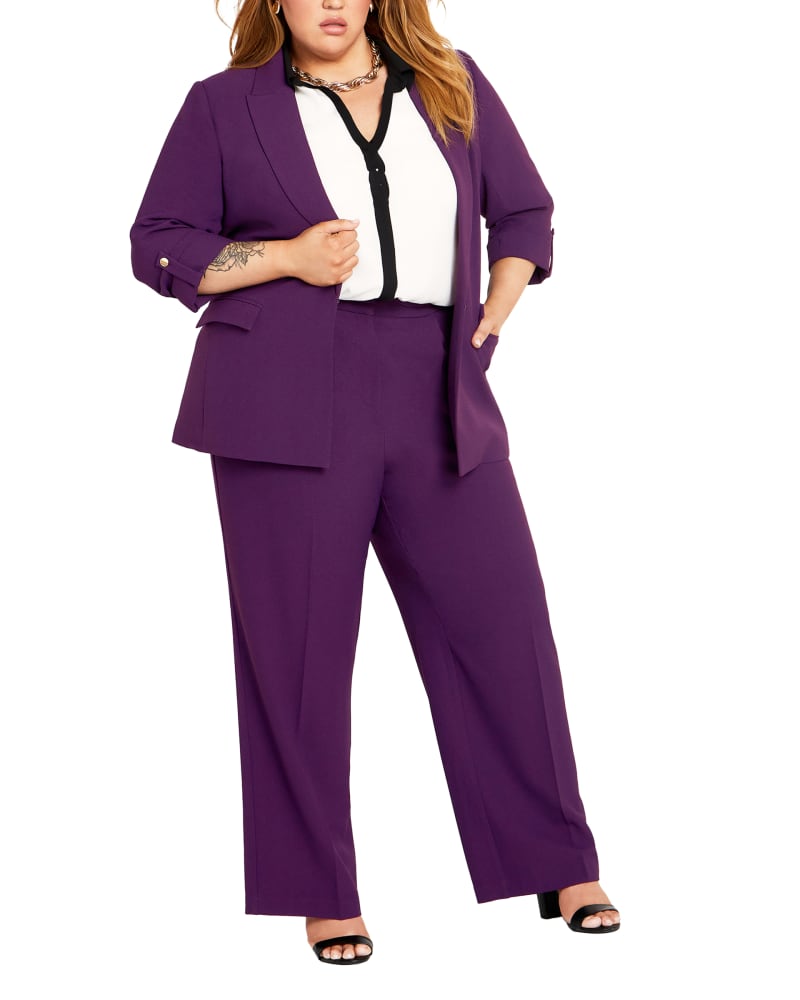 Front of a model wearing a size S JKT NATALIE in Purple by City Chic. | dia_product_style_image_id:317935
